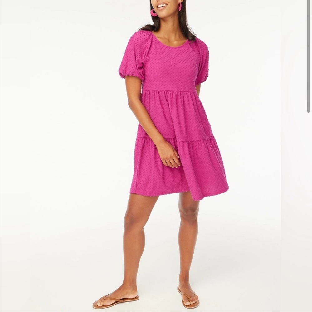 J Crew Clip dot Pink tiered dress